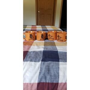 Field & Stream Coffee Mugs Set of 4 Orange Ceramic Hunting Dog Duck Cabin Decor